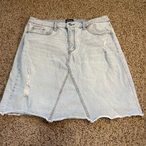 Scoop Midi Denim Jean Skirt Blue A-Line Distressed Frayed Hem Pockets Casual